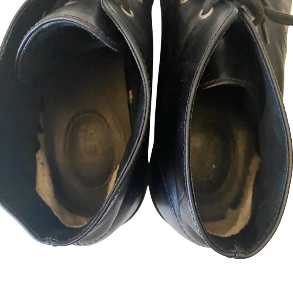 Leighton Mens 12 Black Leather‎ Chukka Ankle Boots Laces Logo Stitching Gum Sole